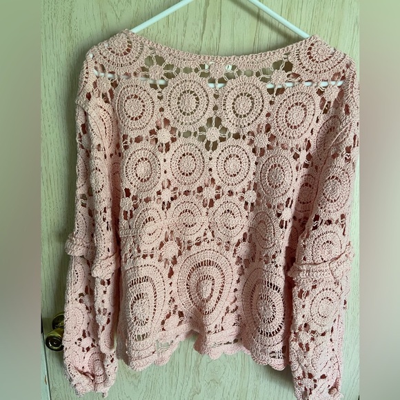 POL Pink Peach Crochet Button Front Cardigan One Size SMC79 Beautiful - Picture 11 of 13